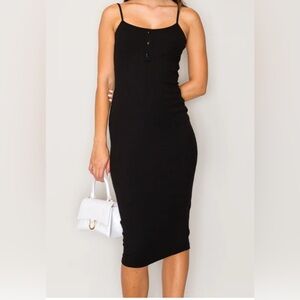 Popular 21 Ribbed Button Bodycon Midi Dress